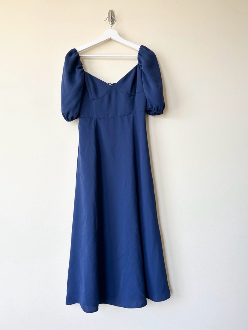 Wilfred Novella Midi Dress Size 8 Medium Navy Blue Bustier Side Slit
